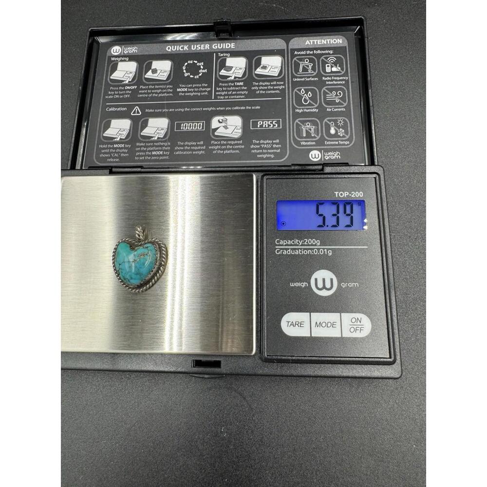 Vintage Navajo Turquoise Heart Pendant Silver Marked AG 5.39g See Condition VG+ - Picture 7 of 7
